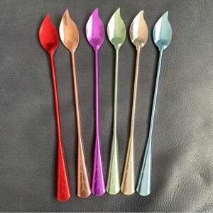 Mid Century Leaf Design Stirring Spoons - Set of 6